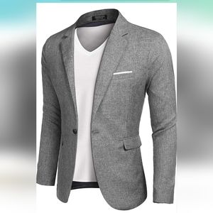 Men's Casual Suit Blazer Jackets Lightweight Sports Coats One Button, grey